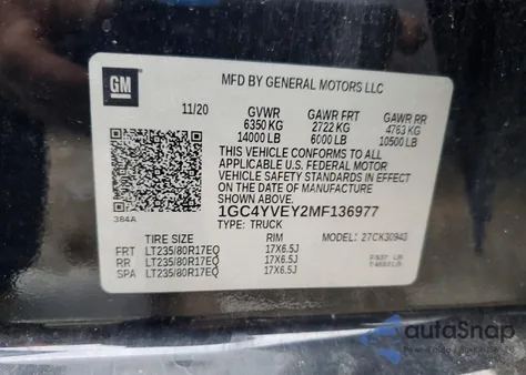 2021 Chevrolet Silverado K3500 High Country z USA, uszkodzony, nr VIN 1GC4YVEY2MF136977